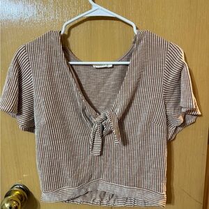 Lush Brown and White Striped Crop Top